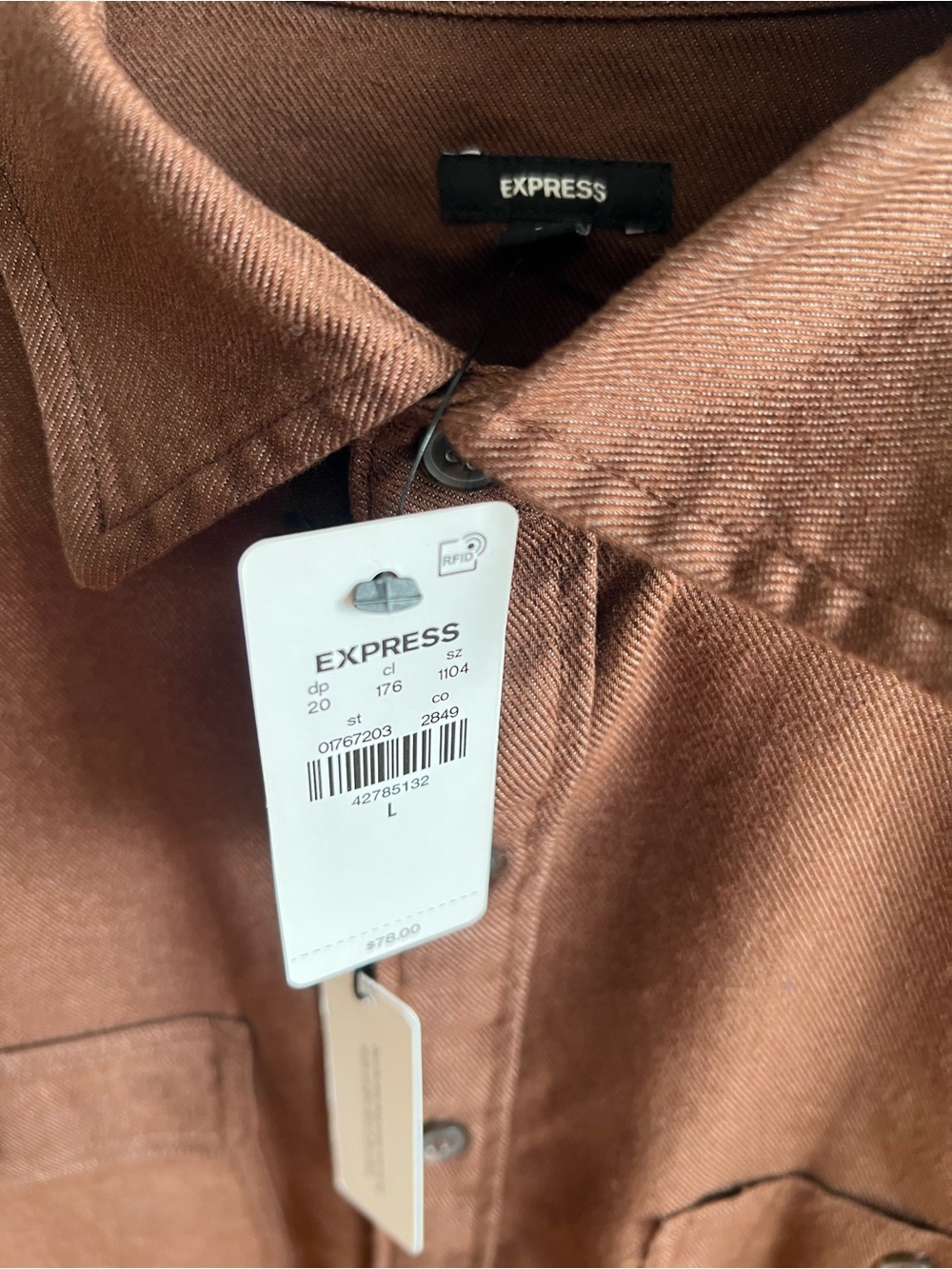 Express Men's Copper/Brown Button Front Shirt - Picture 5 of 6